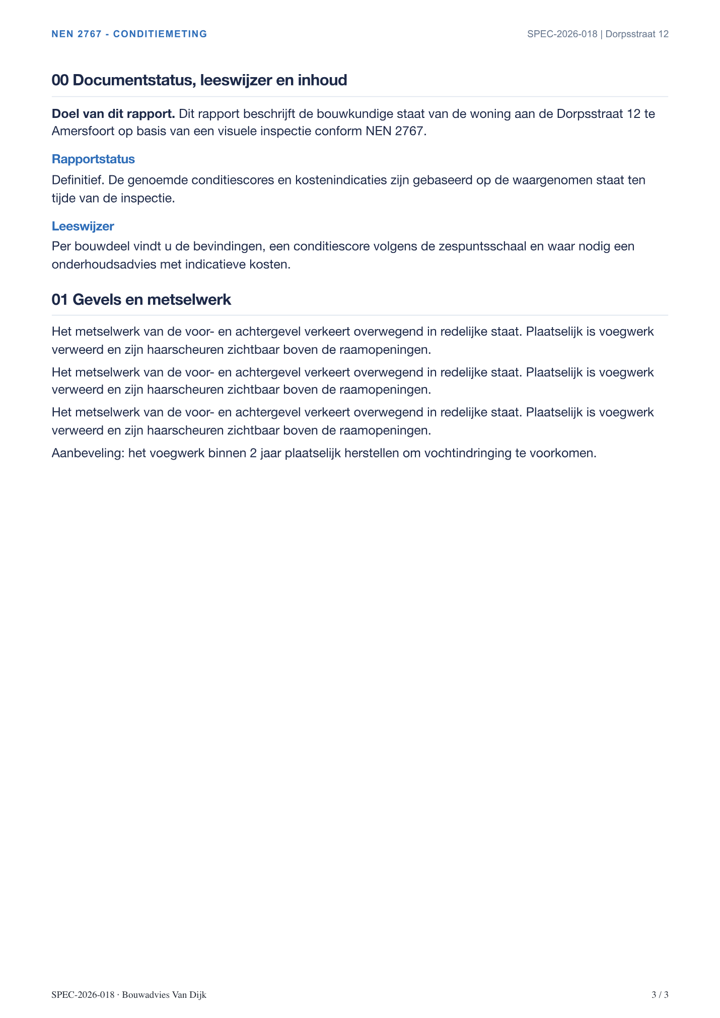 Inhoudelijke rapportpagina met doorlopende paginakop bovenaan en footer onderaan